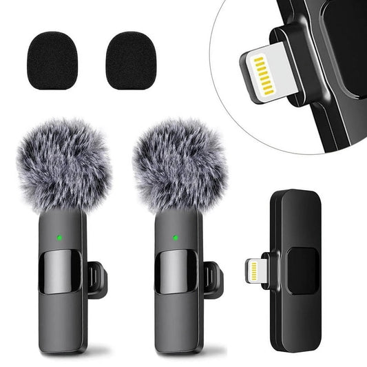 Wireless Lavalier Microphones with Noise Cancellation - 2 Mini Mics for Youtube Podcast Interview Vlog Livestreaming