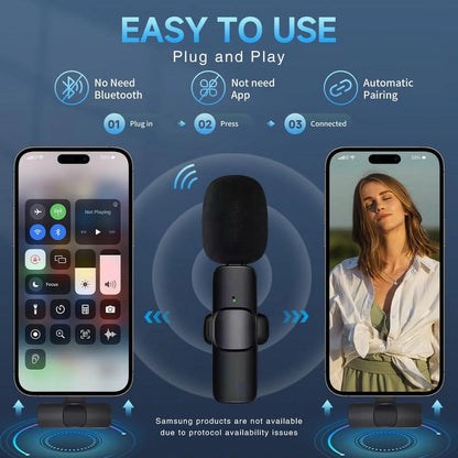Wireless Lavalier Microphones with Noise Cancellation - 2 Mini Mics for Youtube Podcast Interview Vlog Livestreaming